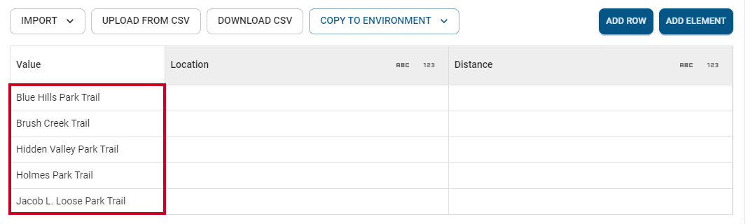 row values.