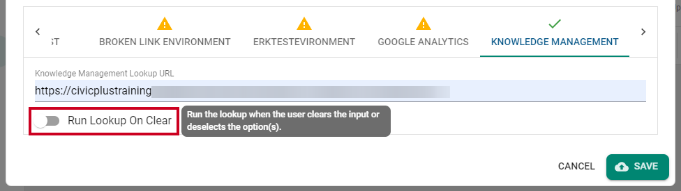 Run Lookup on Clear toggle.
