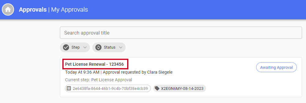 Approval title.