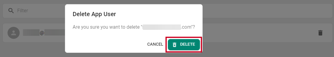 Delete App User Confirmation pop-up.