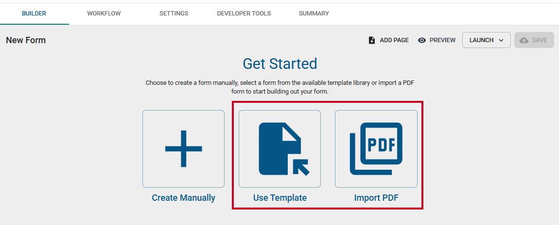 Create From Template or Create From PDF Upload buttons.