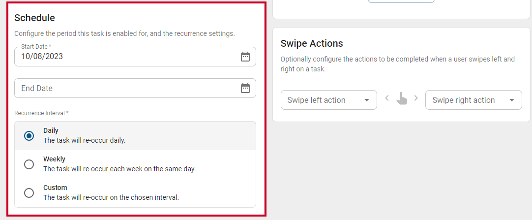 Schedule fields.