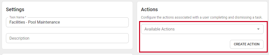 Available Actions drop-down and Create Action button.