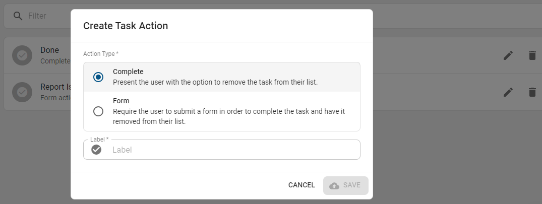 Create Action Fields.
