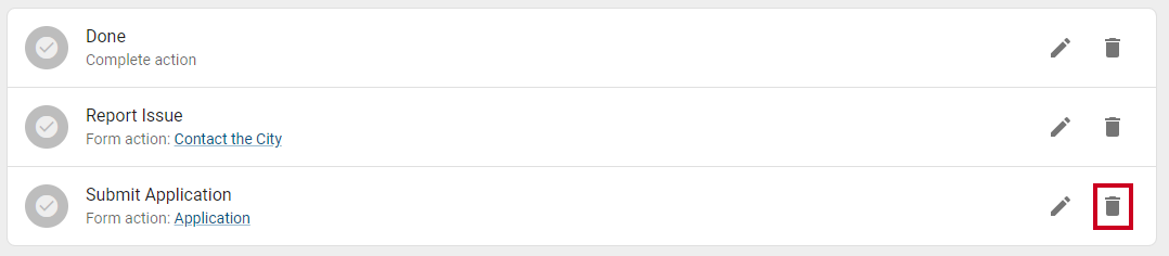Trashcan icon next to action name.