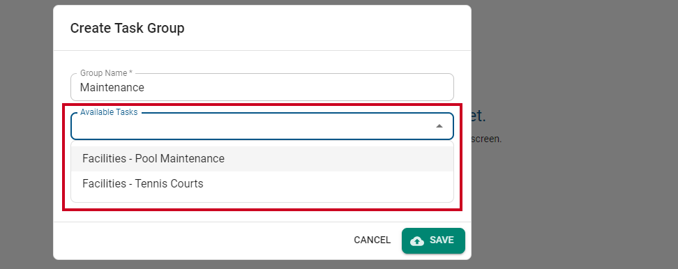 Available Tasks drop-down.