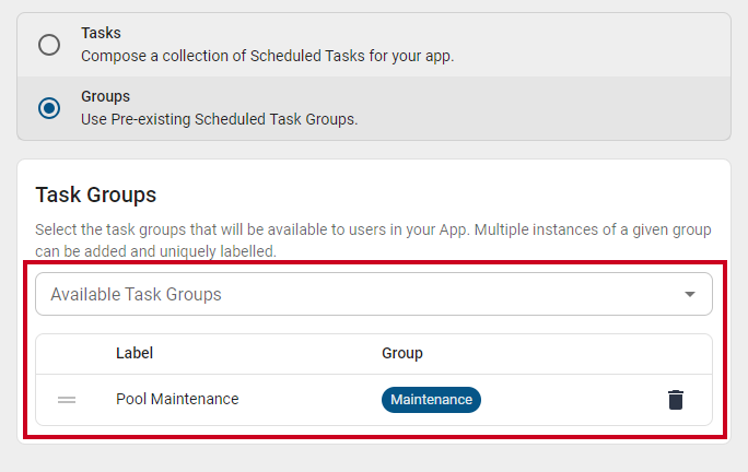 List of available groups.