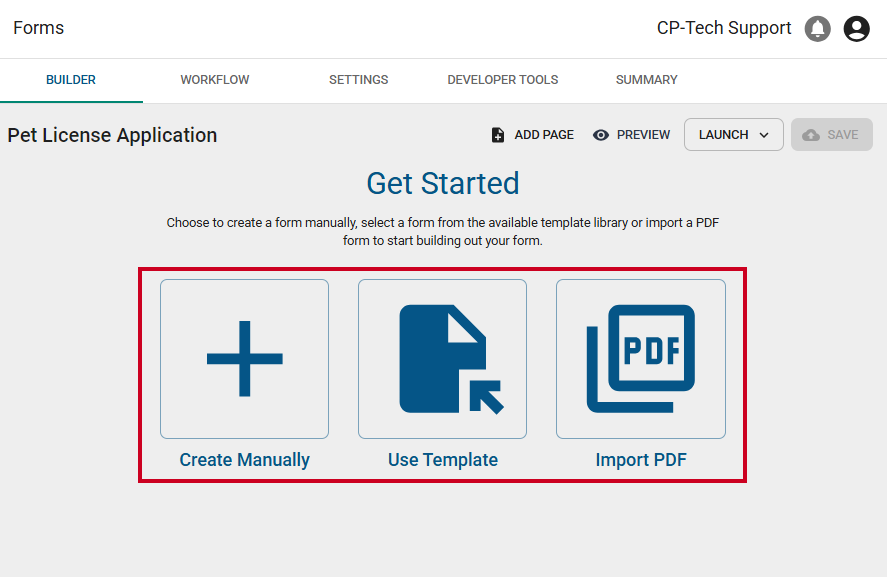 Builder tab of form.