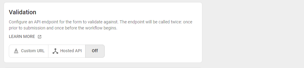 Validation options.