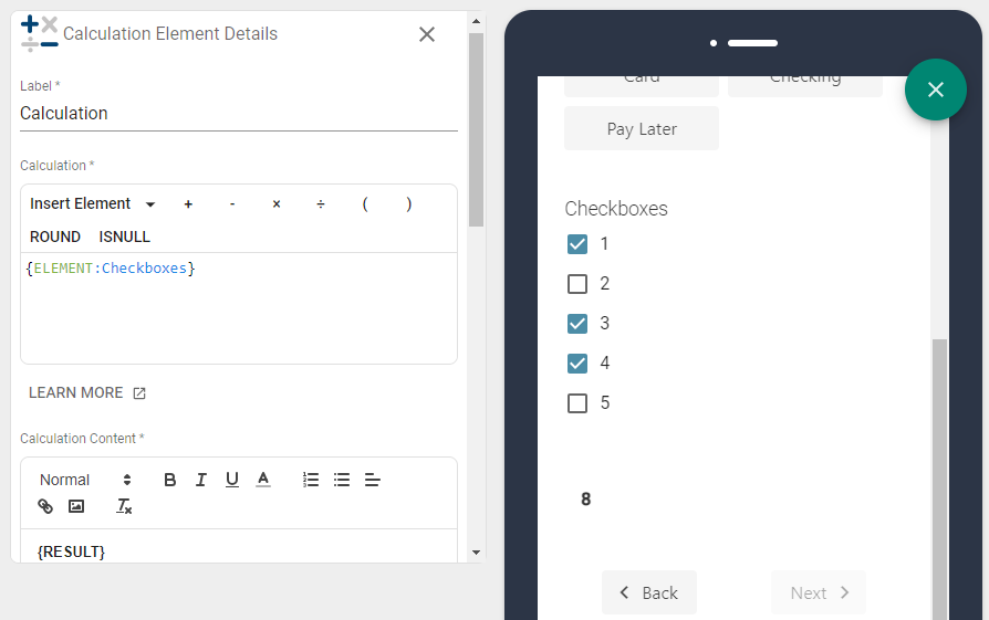 Calculation Checkboxes example.