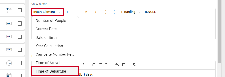 Insert Element drop-down.