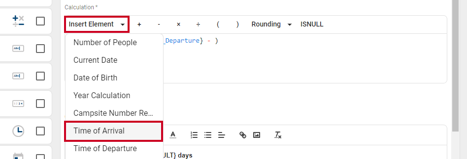 Insert Element drop-down.