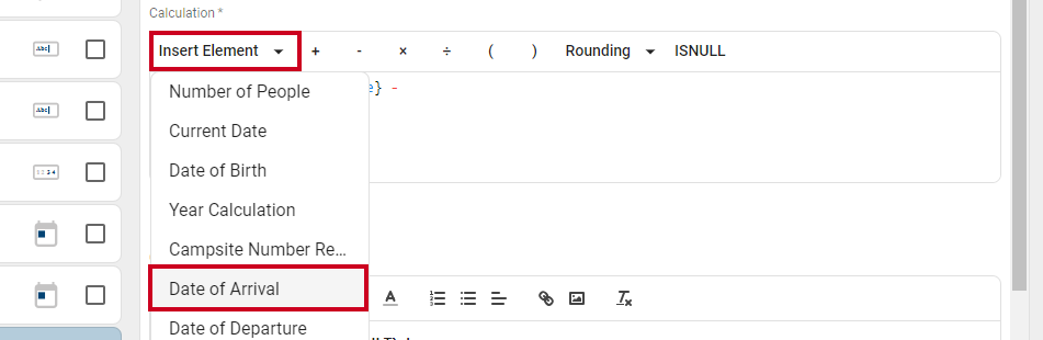 Insert Element Date of Arrival.