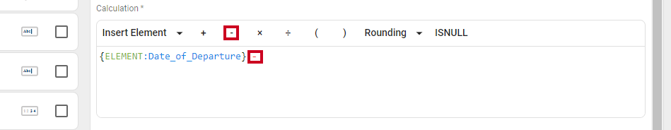Minus sign after the element bracket.