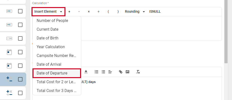 Insert Element drop-down.