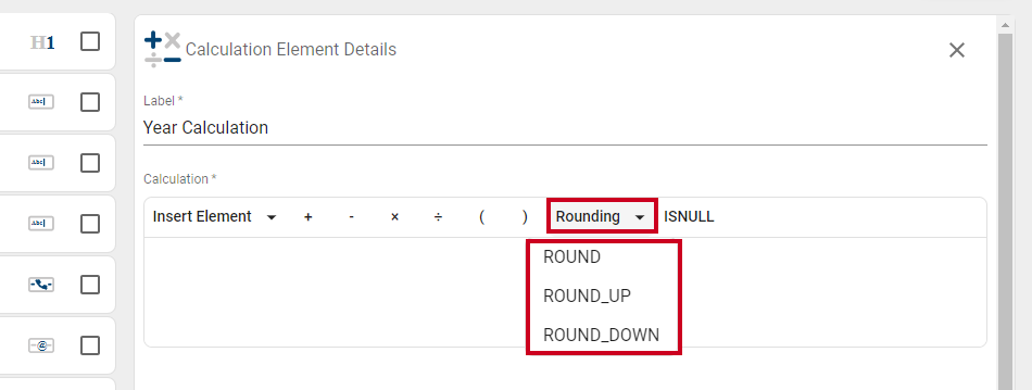 Round button on the calculation box.