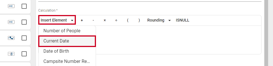 Insert Current Date element from the drop-down.