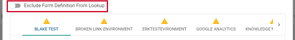Exclude Form Definition toggle.