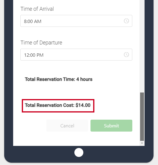 Reservation Cost Hours Example.