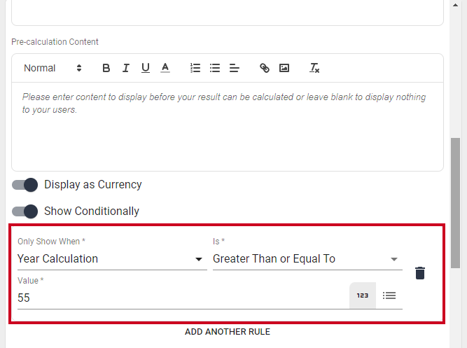 PADS Calculation Condition Year Example continued.
