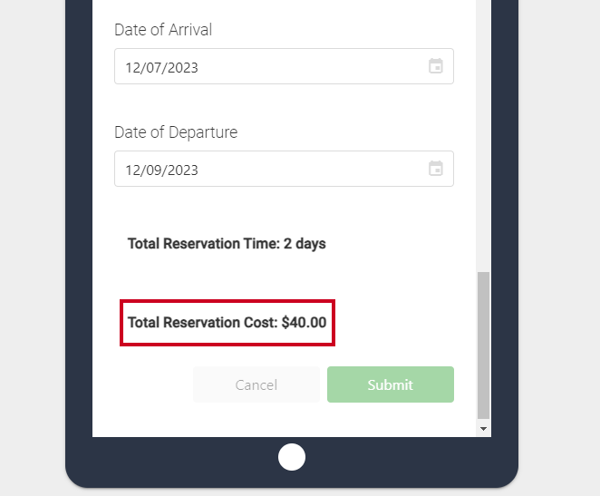 Example Cost for Number of Days.