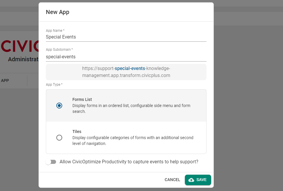 New app fields.