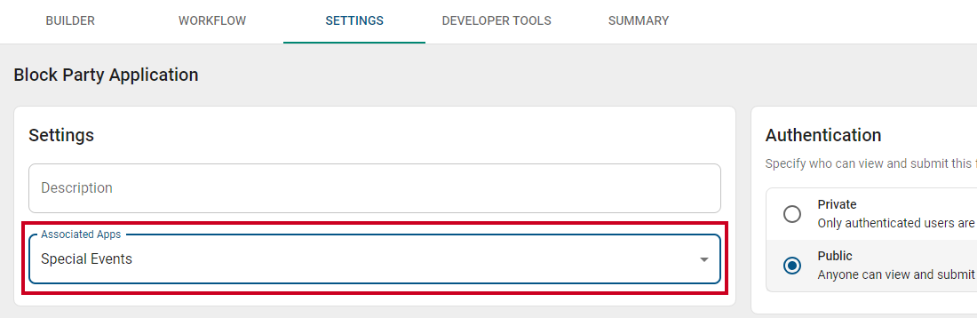 Associated Apps drop-down.