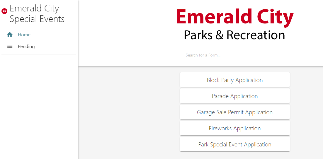 Special Events App example page.