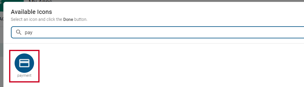 Payment icon selected from search results.
