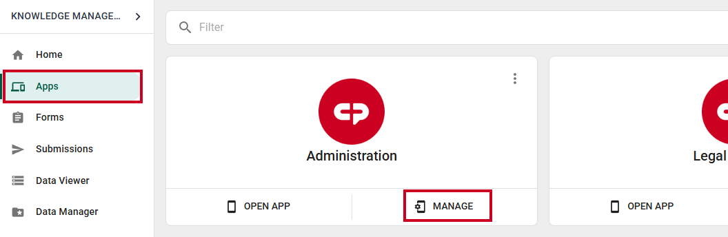 Manage button on App.