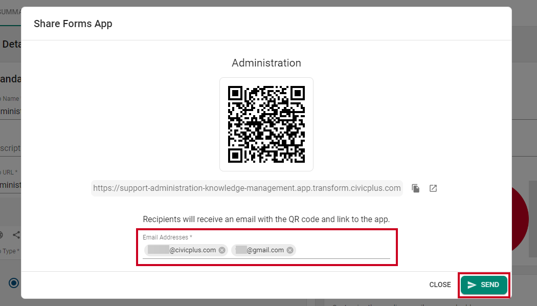 Email field and Send button.