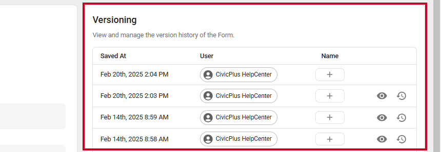 Form Versioning section.