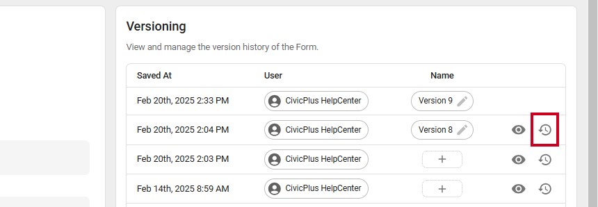 Restore Form Version button.