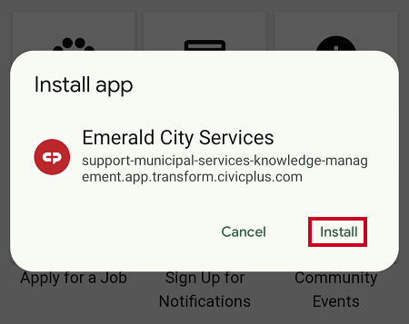 Install button on confirmation pop-up.