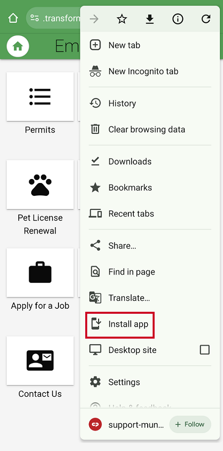 Install App option.