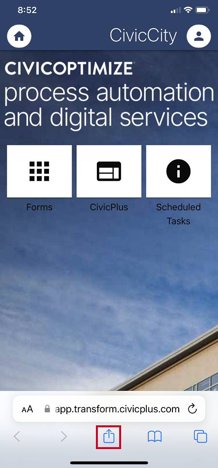 iPhone Browser with add icon highlighted.