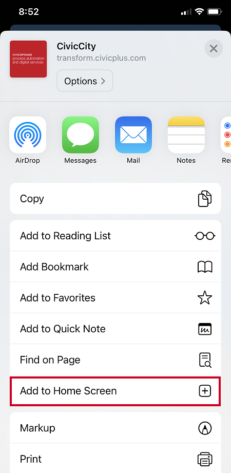 iPhone Add to Home Screen.
