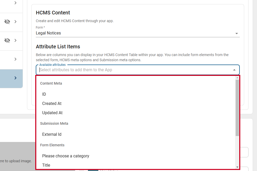 Attributes dropdown.