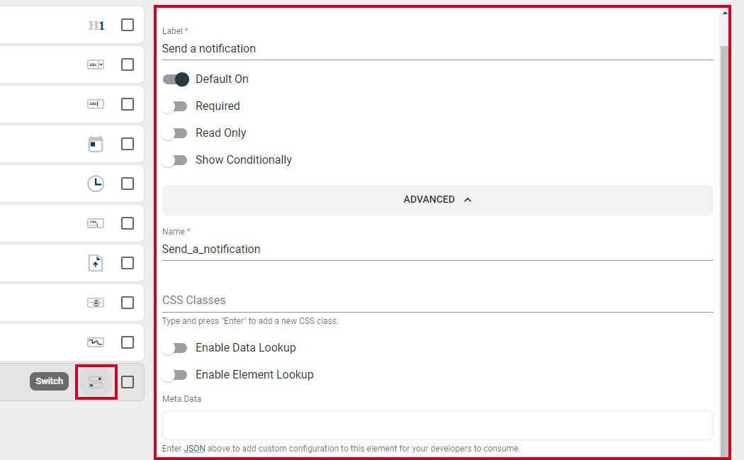 Switch Element Fields.