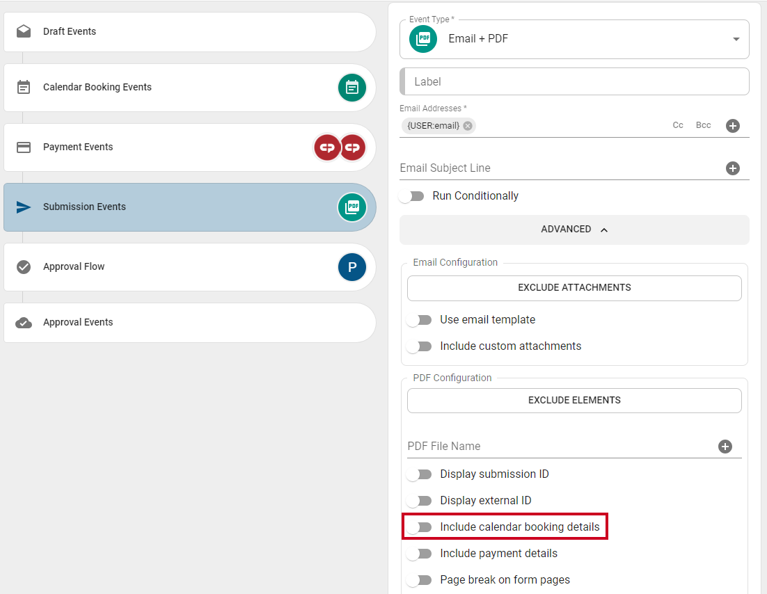 Include calendar booking details toggle.
