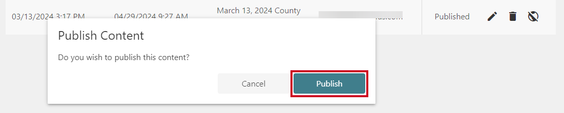 Publish Confirmation.