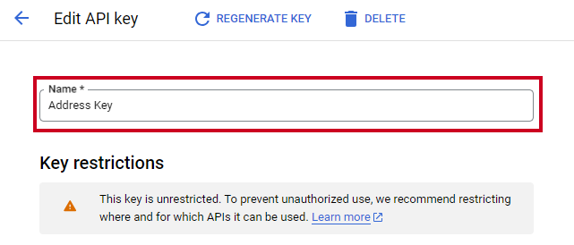 Google Name API Key.