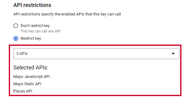 Restrict API key selections.