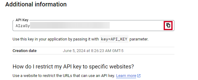 Google Copy API Key.