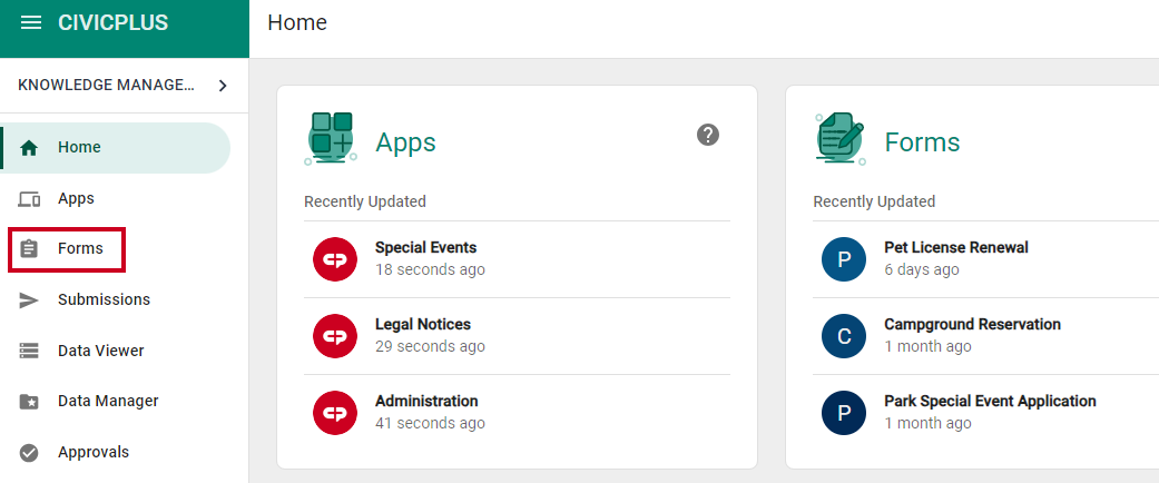 Forms menu.