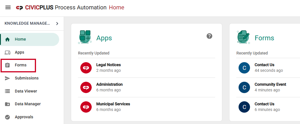 Forms menu.