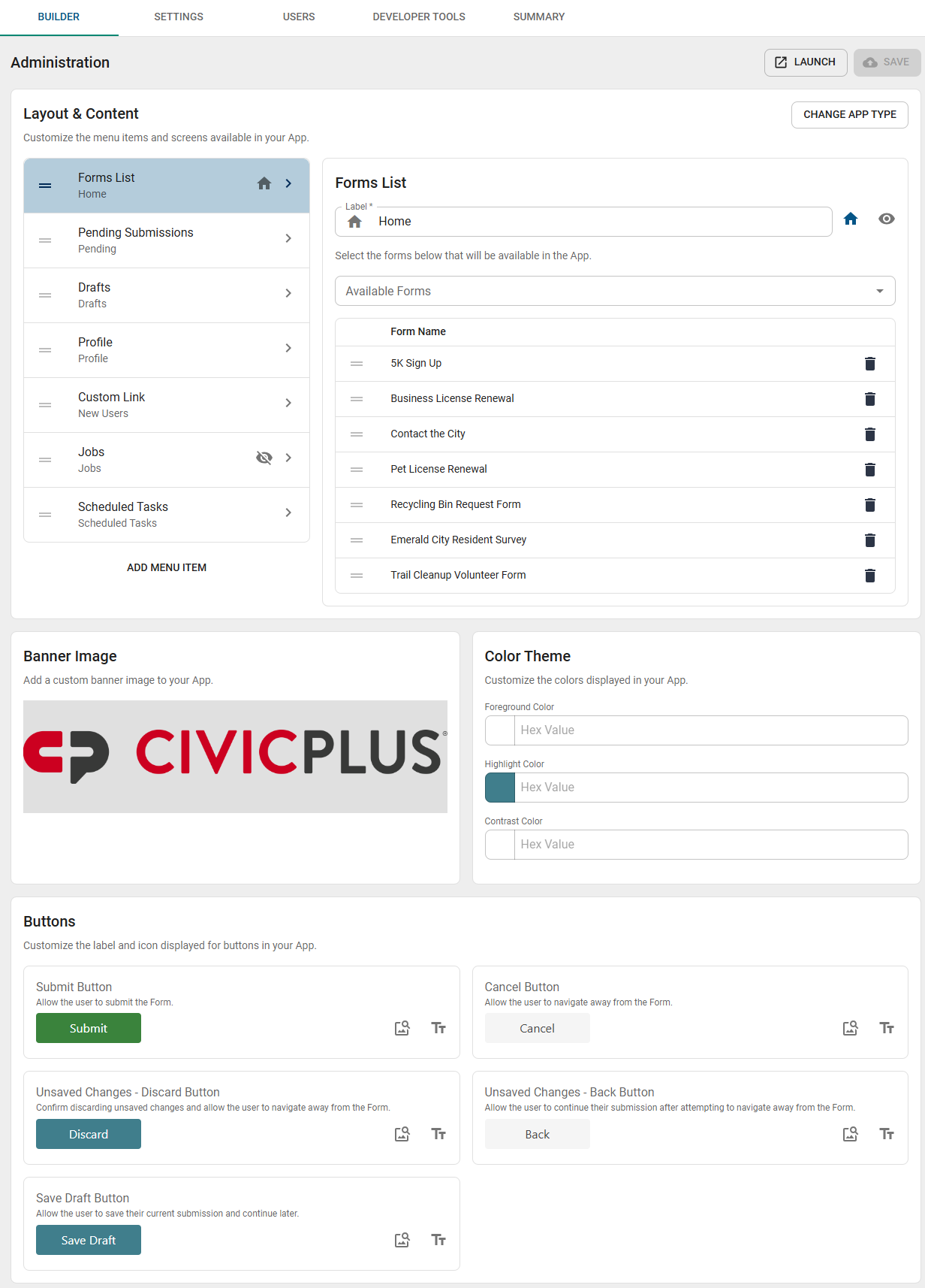 Apps builder tab.
