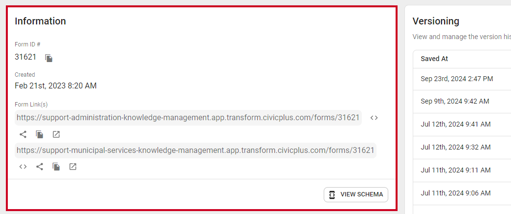 Form information fields.