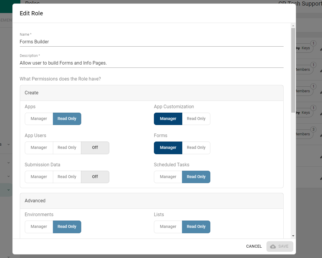 Edit role fields.