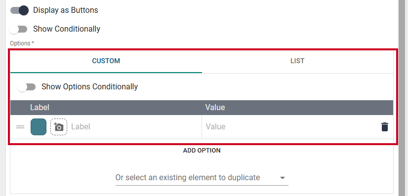 Radio buttons custom.
